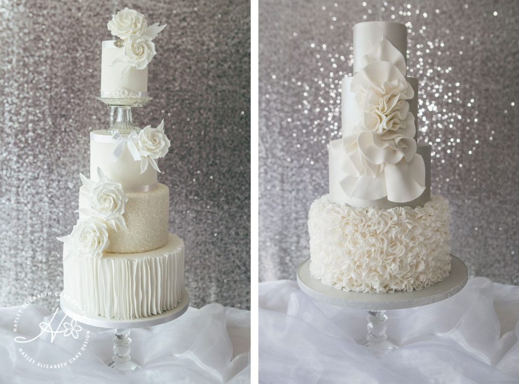 Winter wedding cake, all white wedding cake, edible sequins, white on white wedding cake, luxury wedding cake, elegant wedding cake