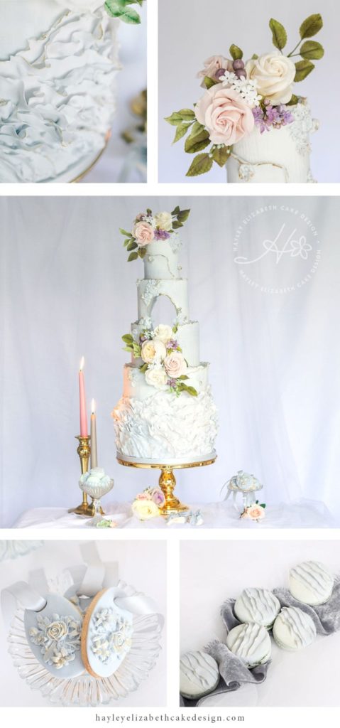 Fairy tale wedding cake, luxury wedding cake, sugar flowers, princess wedding cake, pastel blue wedding cake, elegant wedding cakes, cake art, blue and gold wedding cake, cake details, grand wedding cakes, fine art wedding cake